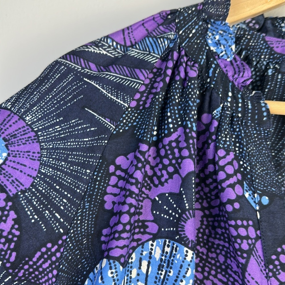XiRena Silk Cotton Hailey Print Blouse Long Sleeves Samll Quiet Luxury USA Made - Picture 7 of 16